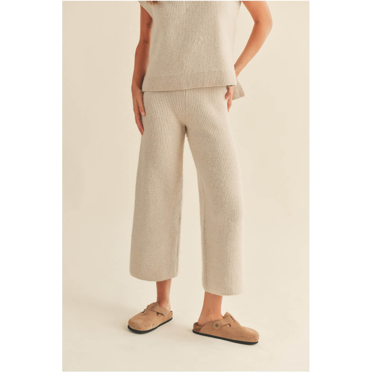 Ribbed Knit Sweater Pants ivory front | MILK MONEY milkmoney.co | cute clothes for women. womens online clothing. trendy online clothing stores. womens casual clothing online. trendy clothes online. trendy women's clothing online. ladies online clothing stores. trendy women's clothing stores. cute female clothes.