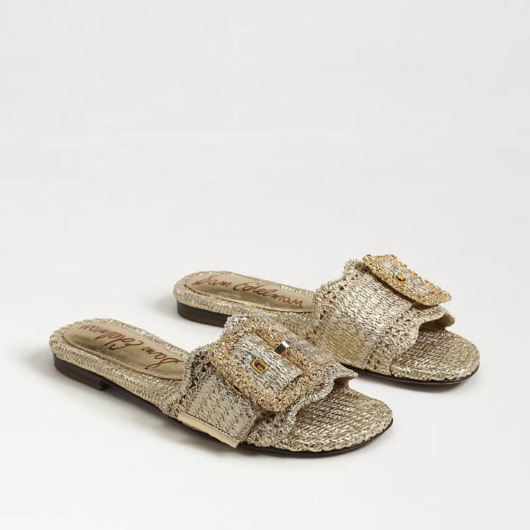 Sam Edelman Bambi Slide Sandal gold | MILK MONEY milkmoney.co | cute shoes for women. ladies shoes. nice shoes for women. footwear for women. ladies shoes online. ladies footwear. womens shoes and boots. pretty shoes for women. beautiful shoes for women. 
