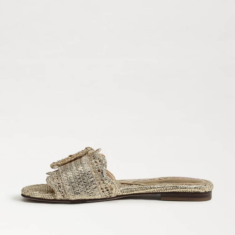 Sam Edelman Bambi Slide Sandal gold side | MILK MONEY milkmoney.co | cute shoes for women. ladies shoes. nice shoes for women. footwear for women. ladies shoes online. ladies footwear. womens shoes and boots. pretty shoes for women. beautiful shoes for women. 
