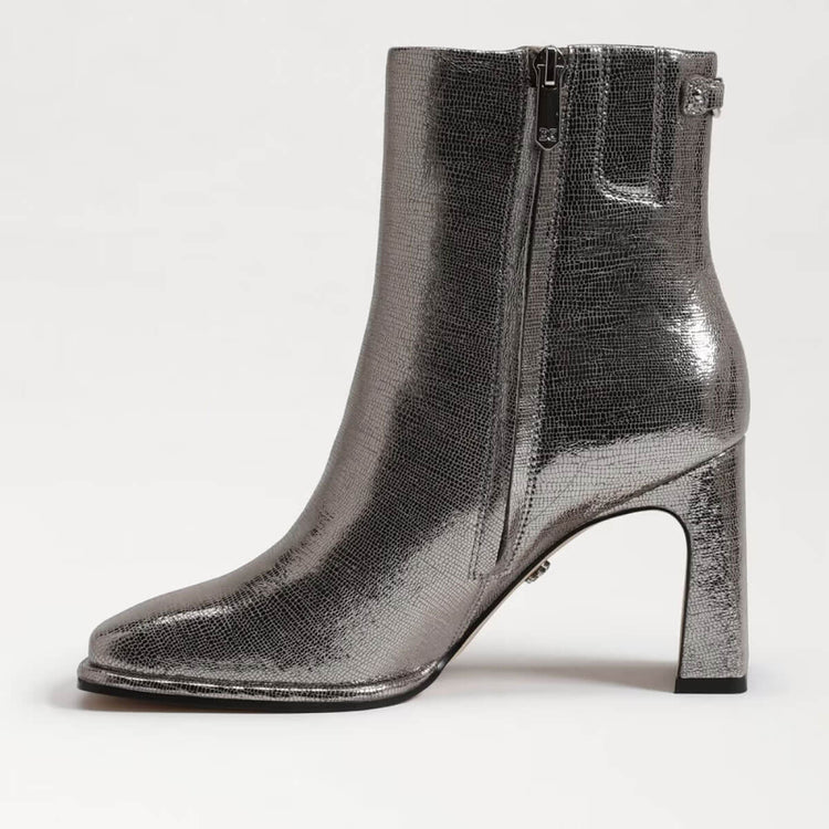 Sam Edelman Irie Square Toe Ankle Bootie silver side  | MILK MONEY milkmoney.co | cute shoes for women. ladies shoes. nice shoes for women. footwear for women. ladies shoes online. ladies footwear. womens shoes and boots. pretty shoes for women. beautiful shoes for women.