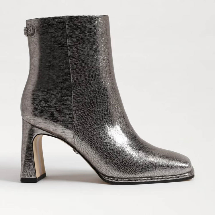 Sam Edelman Irie Square Toe Ankle Bootie silver side | MILK MONEY milkmoney.co | cute shoes for women. ladies shoes. nice shoes for women. footwear for women. ladies shoes online. ladies footwear. womens shoes and boots. pretty shoes for women. beautiful shoes for women.