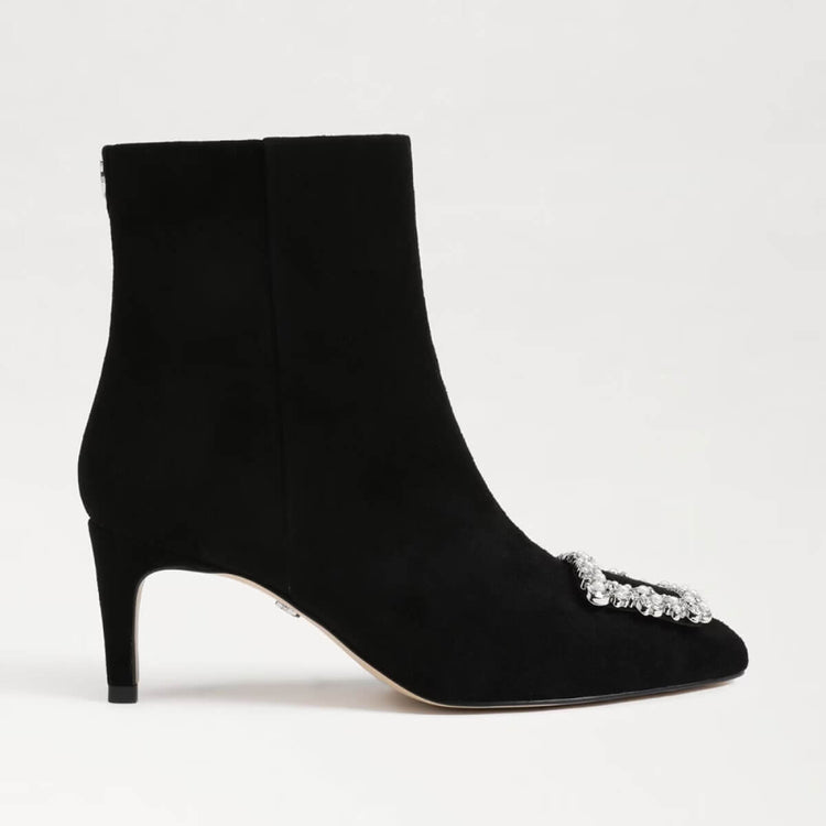 Sam Edelman Ulissa Luster Imitation Pearl Pointed Toe Bootie black side  | MILK MONEY milkmoney.co | cute shoes for women. ladies shoes. nice shoes for women. footwear for women. ladies shoes online. ladies footwear. womens shoes and boots. pretty shoes for women. beautiful shoes for women.