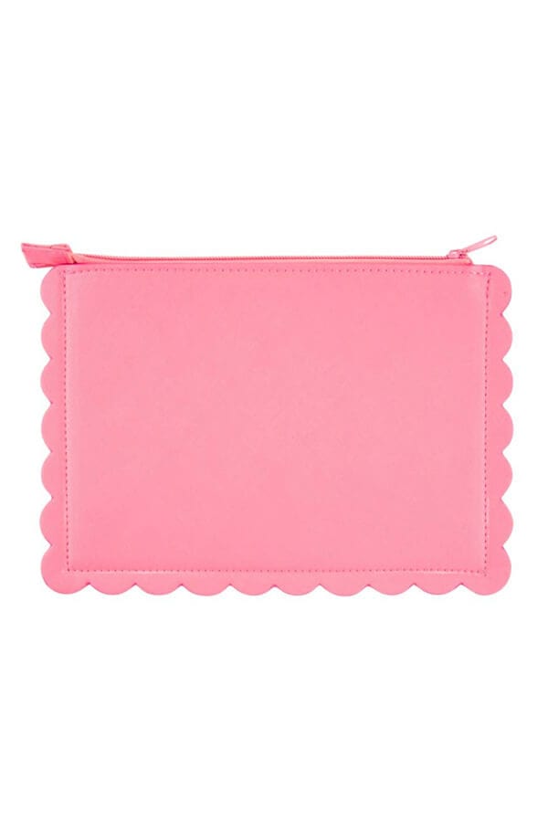 Scallop Zipper Vinyl Pouch pink front | MILK MONEY milkmoney.co | women's accessories. cute accessories. trendy accessories. cute accessories for girls. ladies accessories. women's fashion accessories.