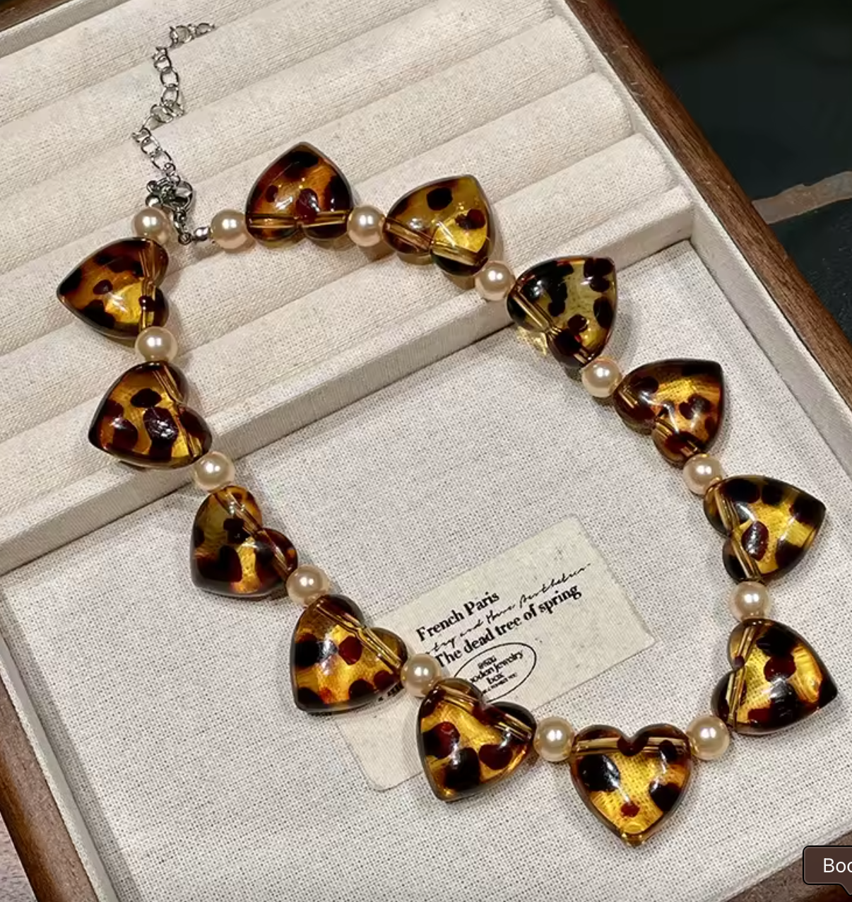 Tortoise Shell Puffy Heart Pearl Neckalce