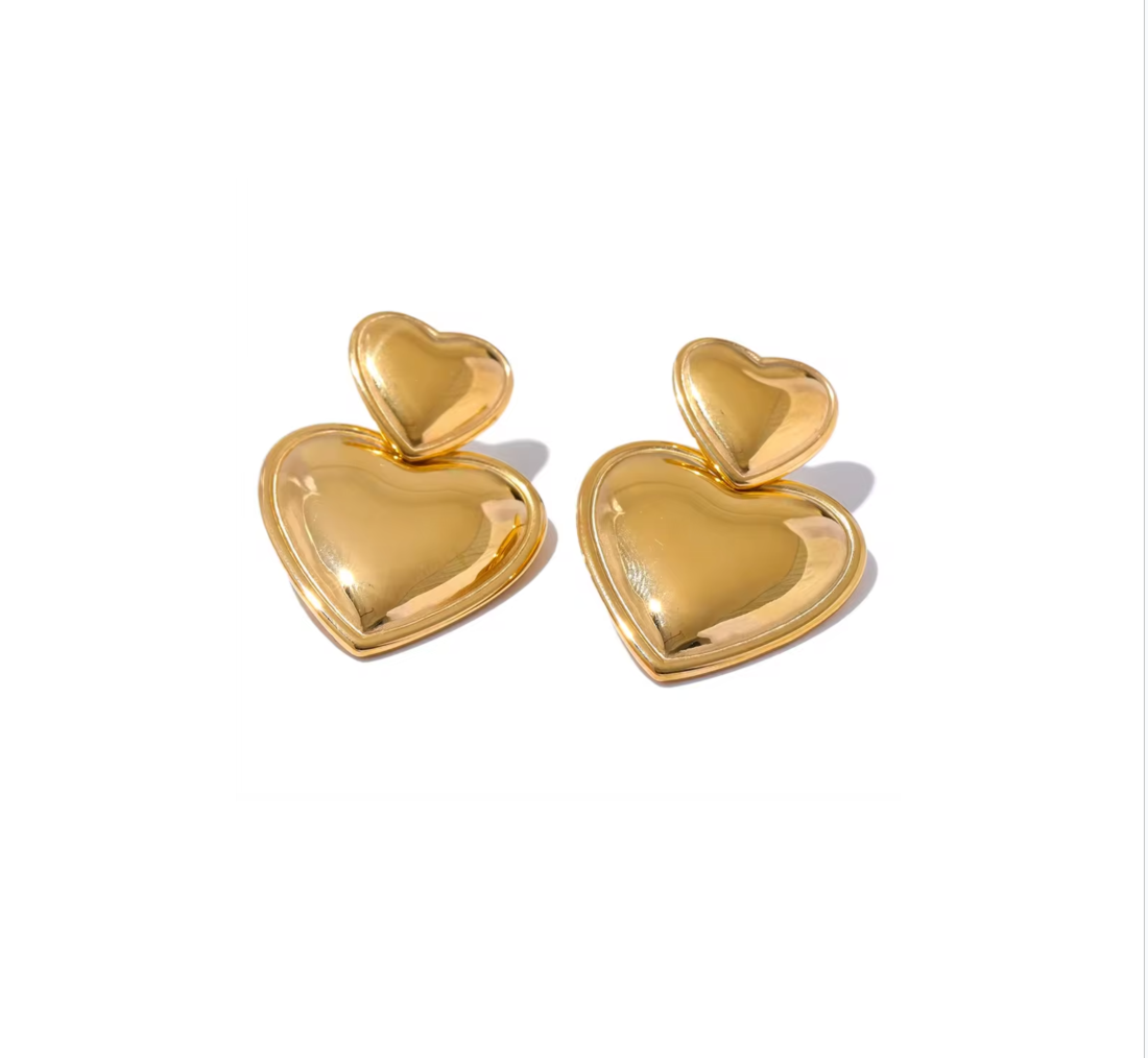 Double Heart Drop Earrings