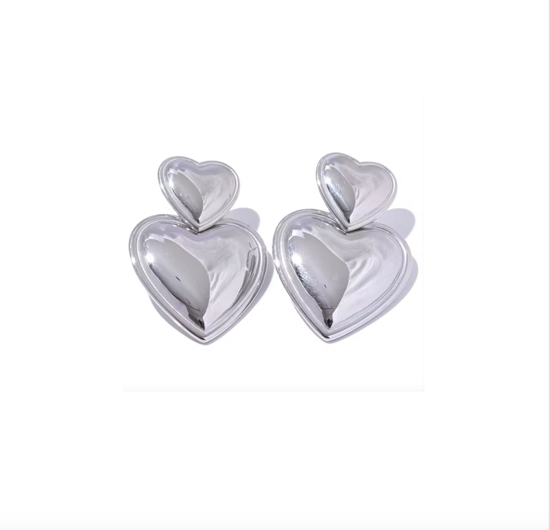 Double Heart Drop Earrings