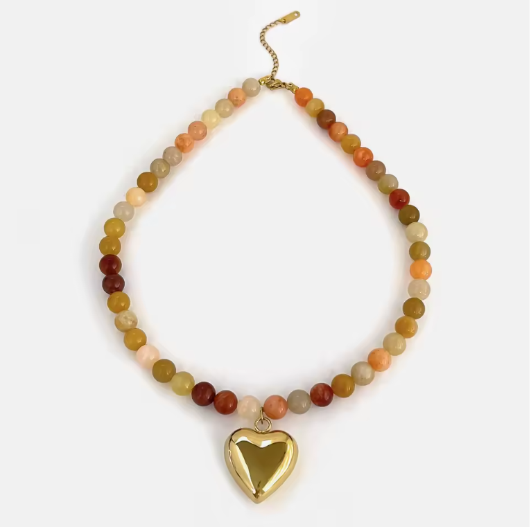 Colorful Bead Puffy Heart Necklace