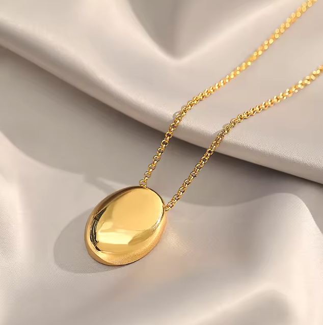Long Chain Oval Pendant Necklace