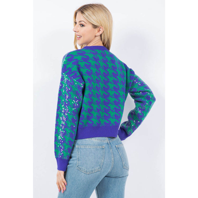 Sequins Herringbone Knit Sweater blue back | MILK MONEY milkmoney.co | cute clothes for women. womens online clothing. trendy online clothing stores. womens casual clothing online. trendy clothes online. trendy women's clothing online. ladies online clothing stores. trendy women's clothing stores. cute female clothes.