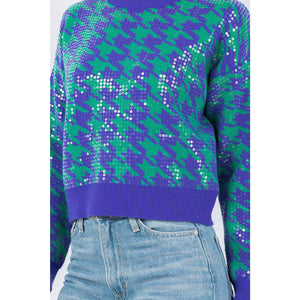 Sequins Herringbone Knit Sweater blue front | MILK MONEY milkmoney.co | cute clothes for women. womens online clothing. trendy online clothing stores. womens casual clothing online. trendy clothes online. trendy women's clothing online. ladies online clothing stores. trendy women's clothing stores. cute female clothes.
