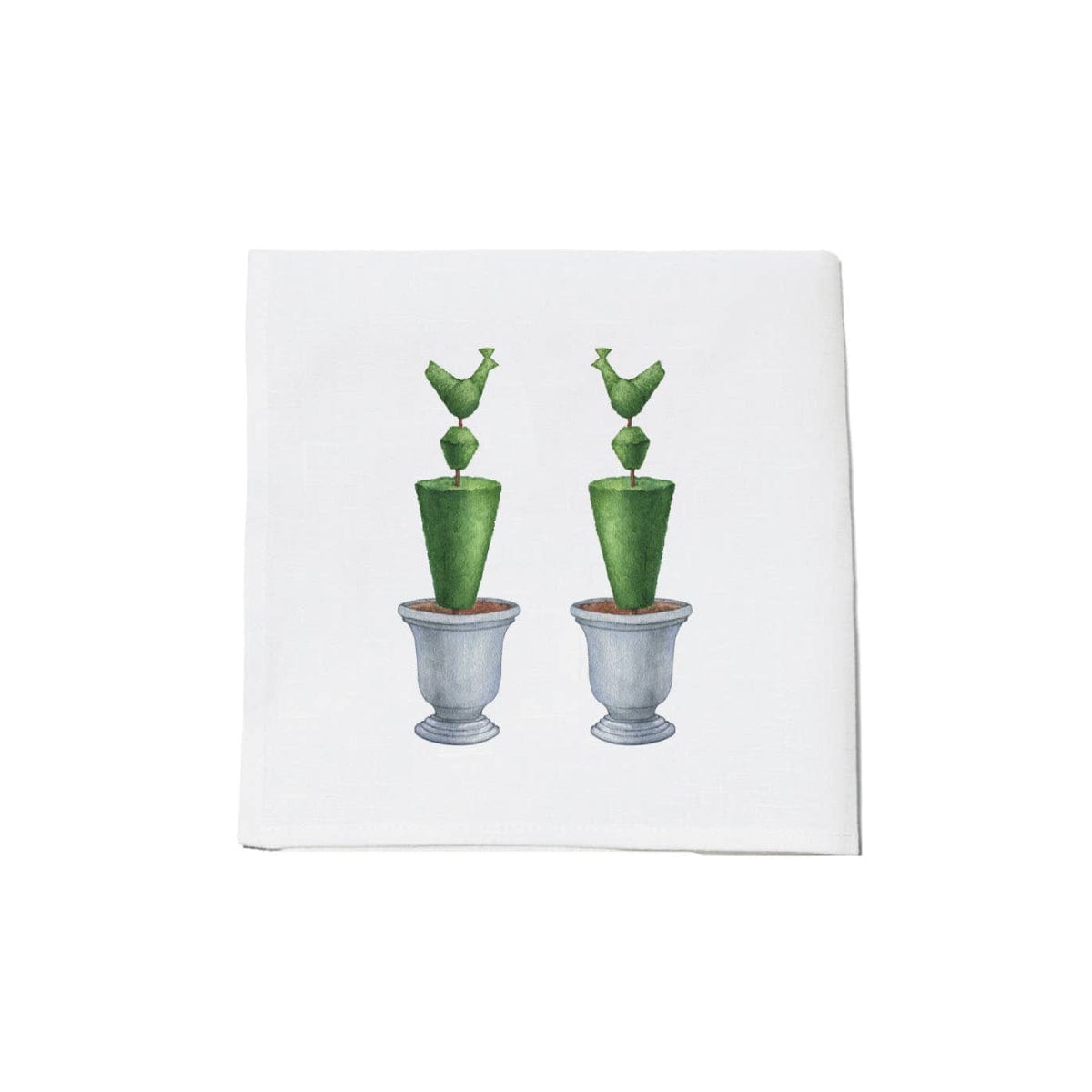 Set of 4 Illustrated Topiary Cocktail Napkins front white 