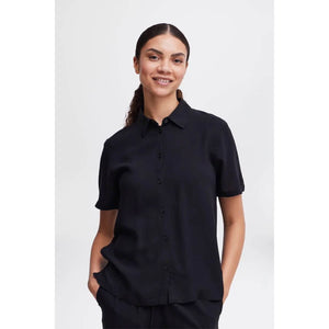 Short Sleeve Button Down Blouse black front | MILK MONEY milkmoney.co | cute tops for women. trendy tops for women. cute blouses for women. stylish tops for women. pretty womens tops.