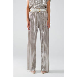 Silver Pleated Pants front | MILK MONEY milkmoney.co | cute pants for women. cute trendy pants. 
