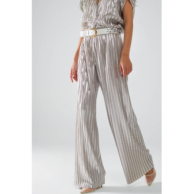 Silver Pleated Pants side | MILK MONEY milkmoney.co | cute pants for women. cute trendy pants. 
