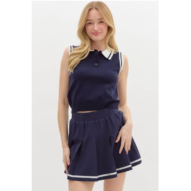  Sleeveless Polo Pullover Top blue front | MILK MONEY milkmoney.co | cute tops for women. trendy tops for women. cute blouses for women. stylish tops for women. pretty womens tops. 
