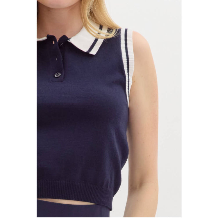  Sleeveless Polo Pullover Top blue front | MILK MONEY milkmoney.co | cute tops for women. trendy tops for women. cute blouses for women. stylish tops for women. pretty womens tops. 
