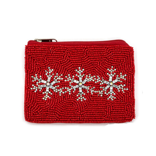 Snowflake Beaded Coin Bag red front | MILK MONEY milkmoney.co | women's accessories. cute accessories. trendy accessories. cute accessories for girls. ladies accessories. women's fashion accessories.