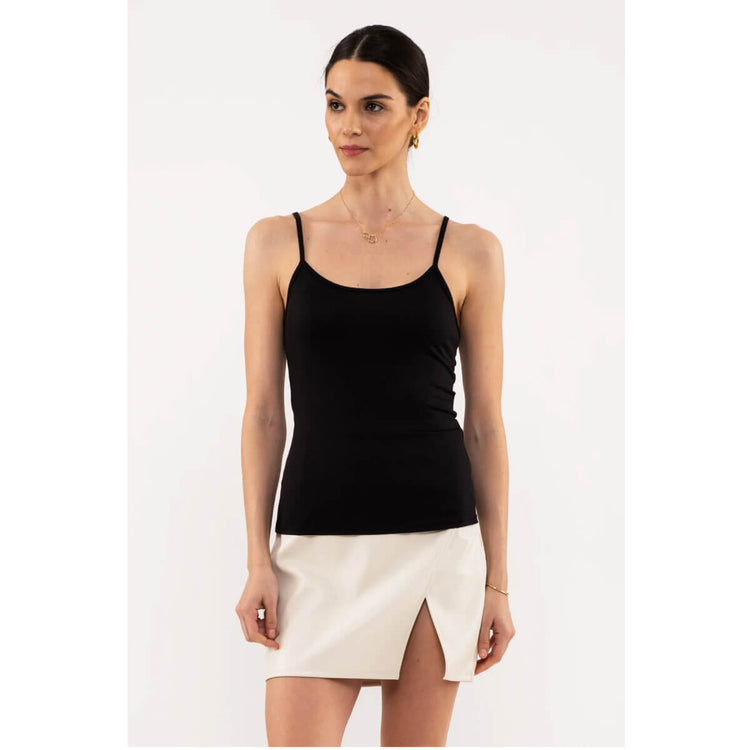 Solid Essential Cami black front | MILK MONEY milkmoney.co | cute clothes for women. womens online clothing. trendy online clothing stores. womens casual clothing online. trendy clothes online. trendy women's clothing online. ladies online clothing stores. trendy women's clothing stores. cute female clothes.