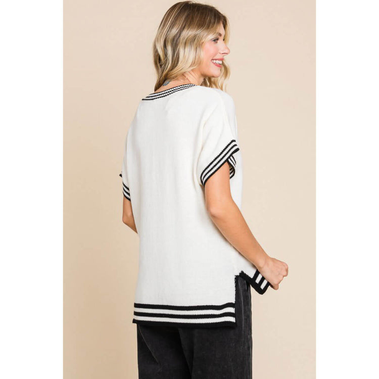 Solid Knit Top with Striped Hemline white back | MILK MONEY milkmoney.co | cute tops for women. trendy tops for women. cute blouses for women. stylish tops for women. pretty womens tops.