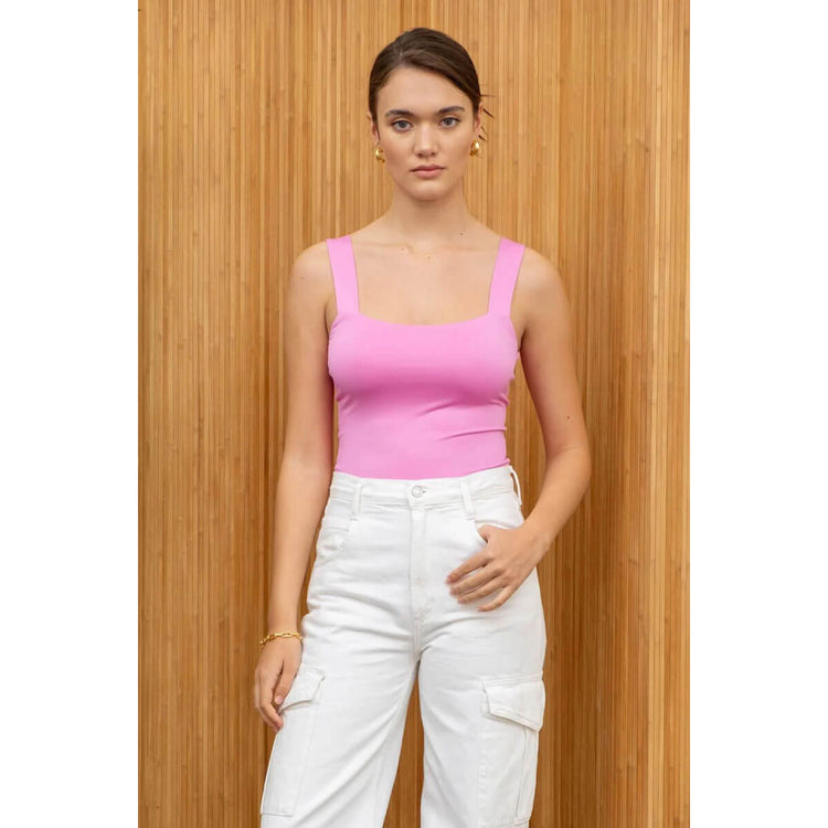 Solid Square Neck Tank Top pink front | MILK MONEY milkmoney.co | cute tops for women. trendy tops for women. cute blouses for women. stylish tops for women. pretty womens tops.