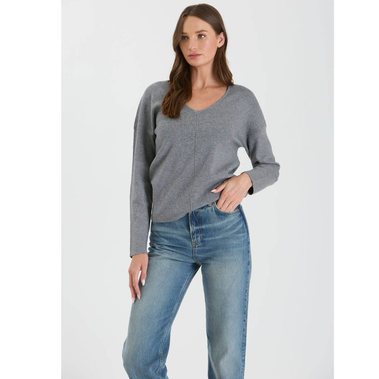 Solid V-Neck Front Seam Knit Sweater grey front | MILK MONEY milkmoney.co | cute tops for women. trendy tops for women. cute blouses for women. stylish tops for women. pretty womens tops. 
