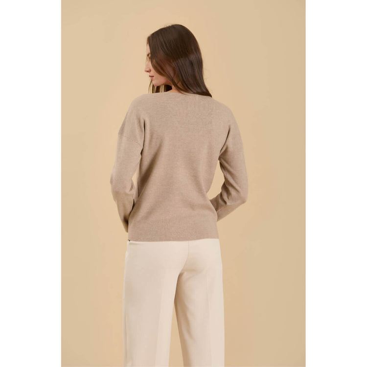 Solid V-Neck Front Seam Knit Sweater mocha back | MILK MONEY milkmoney.co | cute tops for women. trendy tops for women. cute blouses for women. stylish tops for women. pretty womens tops. 
