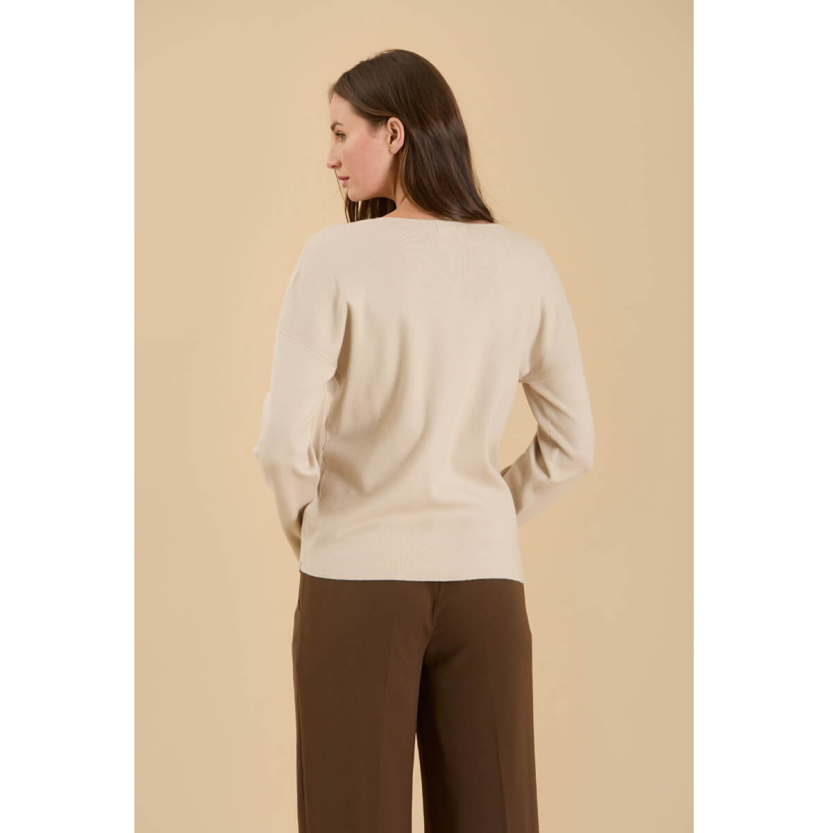 Solid V-Neck Front Seam Knit Sweater oatmeal back | MILK MONEY milkmoney.co | cute tops for women. trendy tops for women. cute blouses for women. stylish tops for women. pretty womens tops. 
