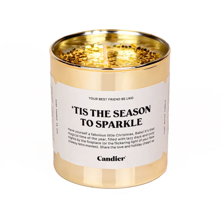 Sparkle Season Glitter Candle by Candier gold front | MILK MONEY milkmoney.co | soy wax candles, small candles. natural candles, organic candles, scented soy candles, concrete candle, hand poured candles, hand poured soy candles, cement candle, hand poured soy wax candles, scented hand poured candles, hand poured scented candles