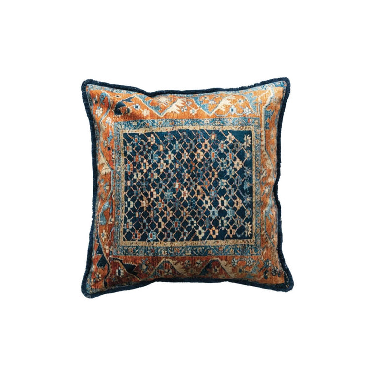 Square Vintage Carpet Pattern Velvet Printed Throw Pillow blue front | MILK MONEY milkmoney.co | 	Home decor online, Modern home decor, Luxury home furnishings, Best home decor, Home accessories for sale, Living room furniture sets, Kitchen decor ideas, Wall art for home, Bathroom accessories, Vintage home decor, Minimalist home decor
