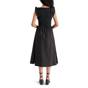 Steve Madden Adela Midi Flare Dress black back | MILK MONEY milkmoney.co | cute clothes for women. womens online clothing. trendy online clothing stores. womens casual clothing online. trendy clothes online. trendy women's clothing online. ladies online clothing stores. trendy women's clothing stores. cute female clothes.