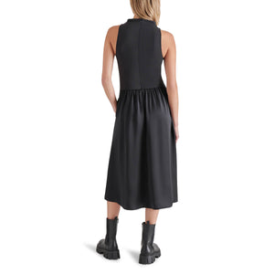 Steve Madden Aradia Mixed Media Midi Dress black back | MILK MONEY milkmoney.co | cute clothes for women. womens online clothing. trendy online clothing stores. womens casual clothing online. trendy clothes online. trendy women's clothing online. ladies online clothing stores. trendy women's clothing stores. cute female clothes.
