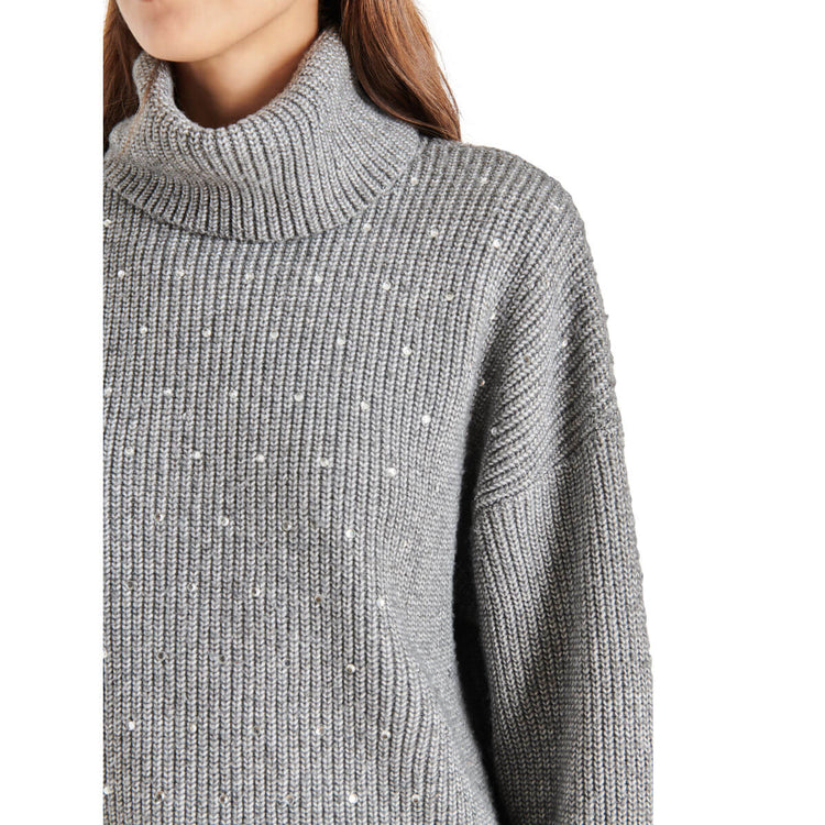Steve Madden Astro Sequin Turtle Neck Sweater grey detail | MILK MONEY milkmoney.co | cute sweaters for women, cute knit sweaters, cute pullover sweaters