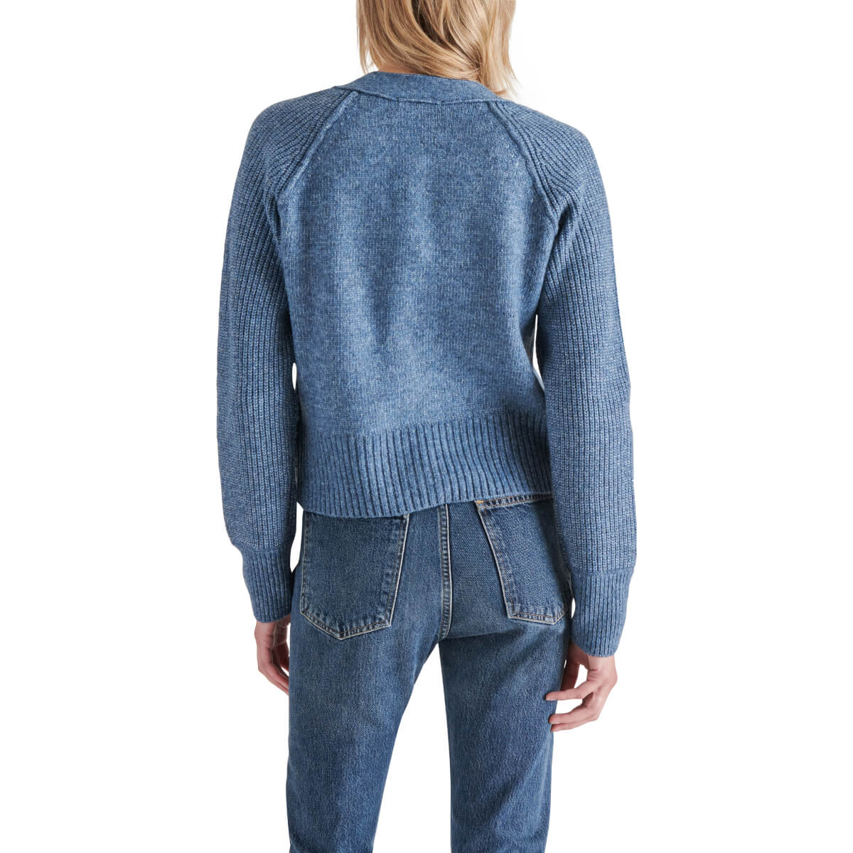 Steve Madden Beckie V-Neck Cardigan blue back | MILK MONEY milkmoney.co | cute tops for women. trendy tops for women. cute blouses for women. stylish tops for women. pretty womens tops. 
