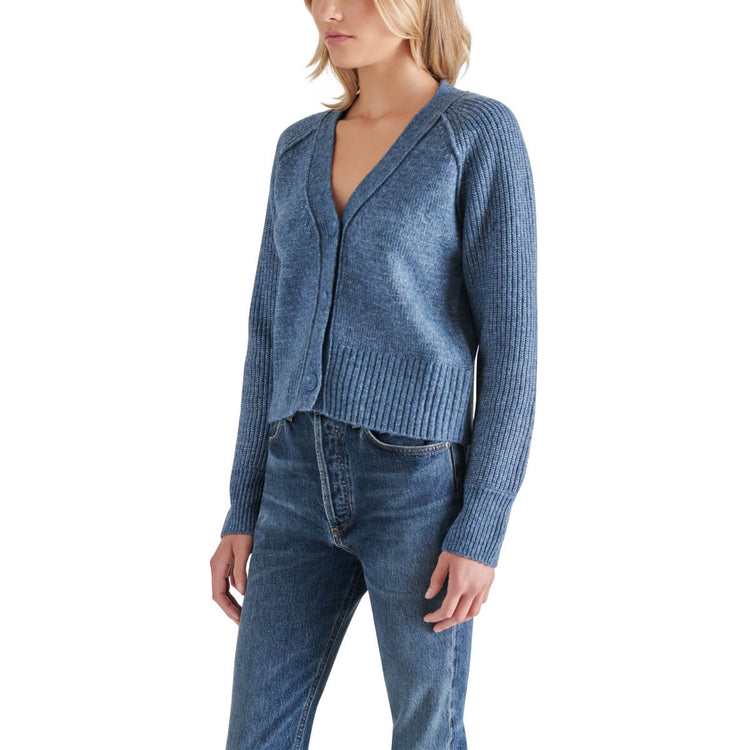 Steve Madden Beckie V-Neck Cardigan blue side | MILK MONEY milkmoney.co | cute tops for women. trendy tops for women. cute blouses for women. stylish tops for women. pretty womens tops. 
