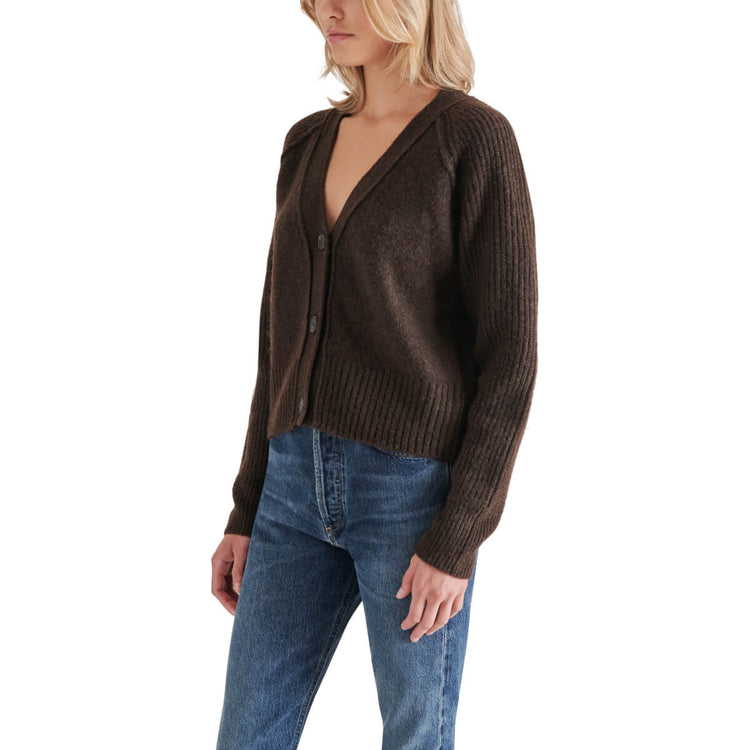 Steve Madden Beckie V-Neck Cardigan brown side | MILK MONEY milkmoney.co | cute tops for women. trendy tops for women. cute blouses for women. stylish tops for women. pretty womens tops. 
