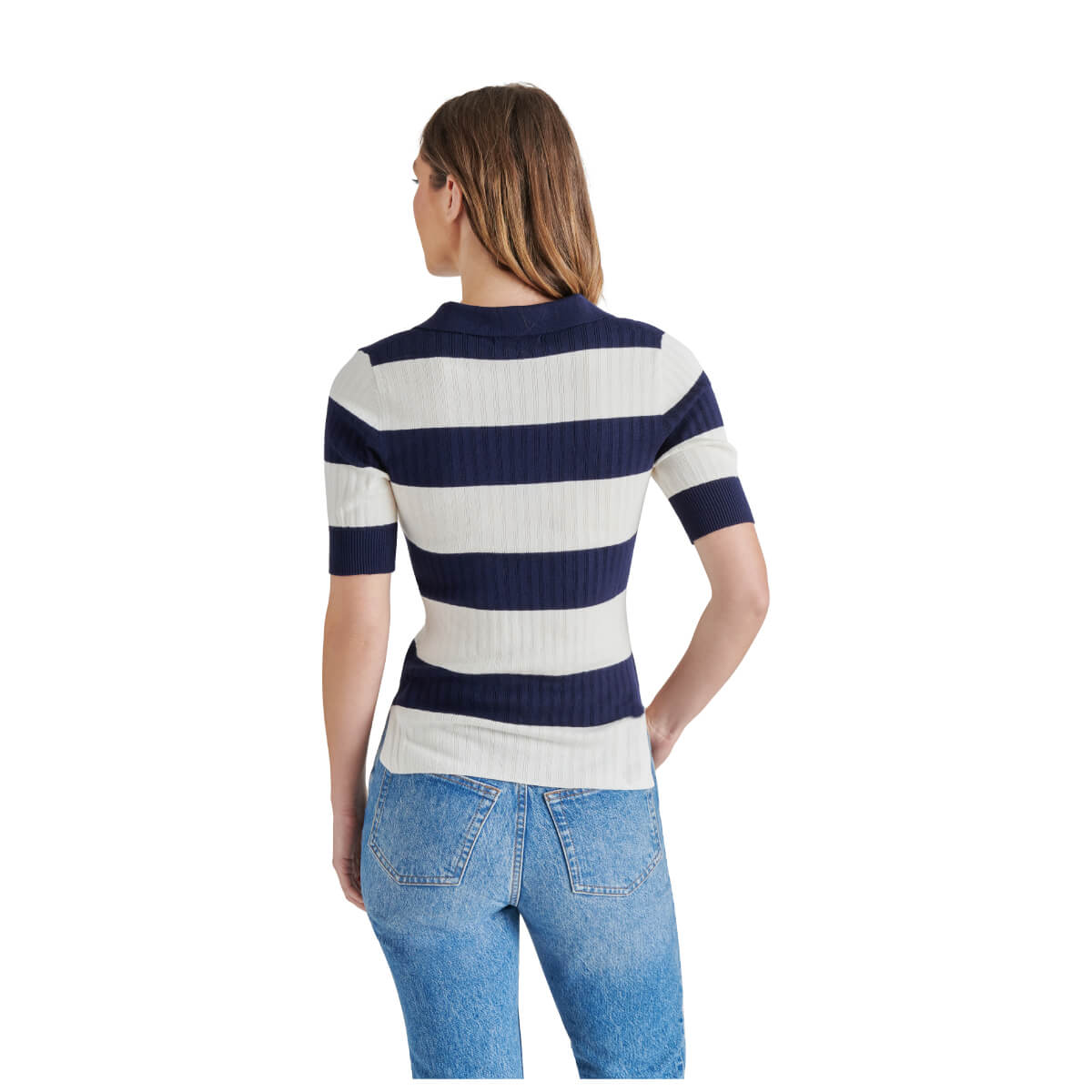 Steve Madden Bryson Striped Sweater blue back | MILK MONEY milkmoney.co | cute tops for women. trendy tops for women. cute blouses for women. stylish tops for women. pretty womens tops. 
