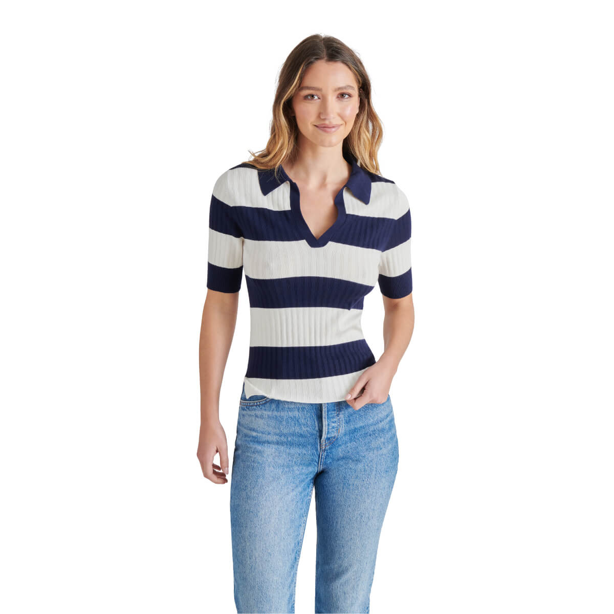 Steve Madden Bryson Striped Sweater blue front | MILK MONEY milkmoney.co | cute tops for women. trendy tops for women. cute blouses for women. stylish tops for women. pretty womens tops. 
