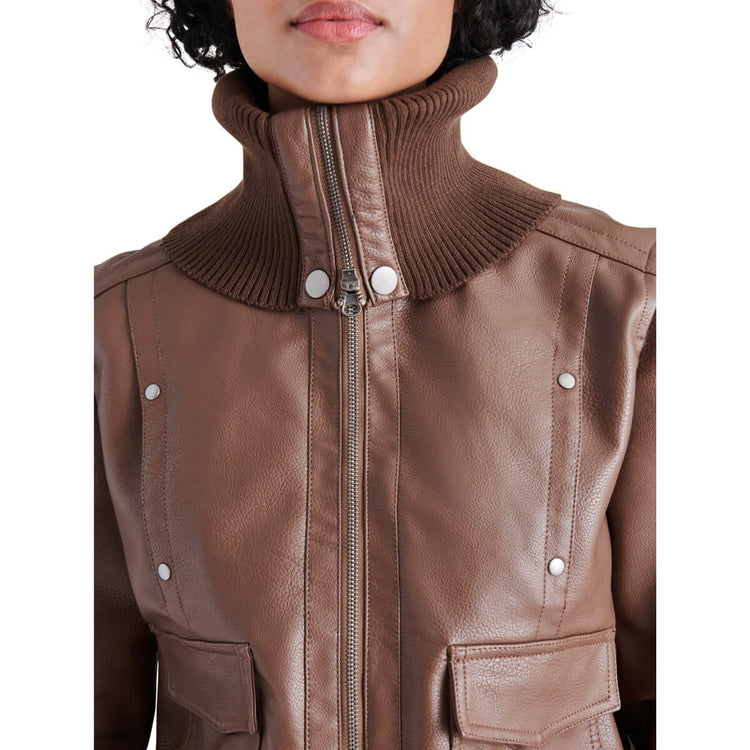 Steve Madden Caprice Faux Leather Bomber Jacket brown front | MILK MONEY milkmoney.co | cute jackets for women. cute coats. cool jackets for women. stylish jackets for women. trendy jackets for women. trendy womens coats.