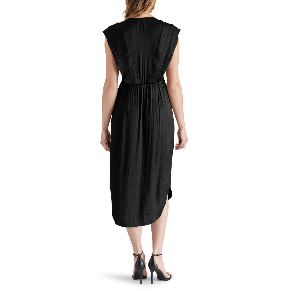 Steve Madden Clarissa Pleated Midi Dress black back | MILK MONEY milkmoney.co | cute clothes for women. womens online clothing. trendy online clothing stores. womens casual clothing online. trendy clothes online. trendy women's clothing online. ladies online clothing stores. trendy women's clothing stores. cute female clothes.