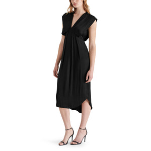 Steve Madden Clarissa Pleated Midi Dress black side  | MILK MONEY milkmoney.co | cute clothes for women. womens online clothing. trendy online clothing stores. womens casual clothing online. trendy clothes online. trendy women's clothing online. ladies online clothing stores. trendy women's clothing stores. cute female clothes.