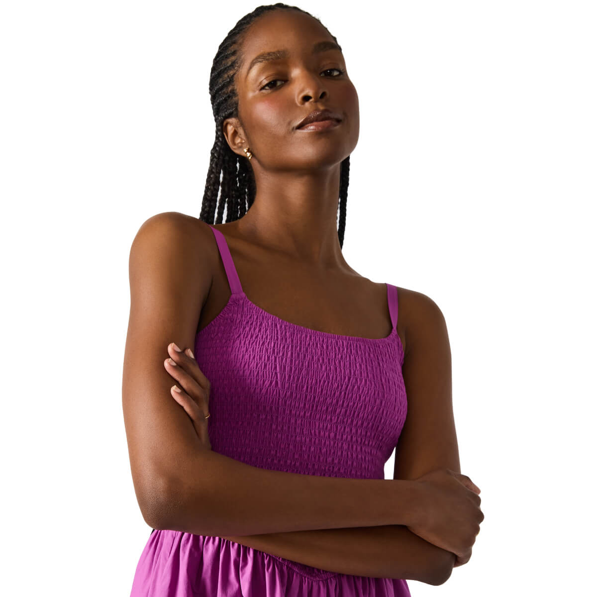 Steve Madden Codie Smocked Bodice Sundress Radiant Orchid front | MILK MONEY milkmoney.co | cute clothes for women. womens online clothing. trendy online clothing stores. womens casual clothing online. trendy clothes online. trendy women's clothing online. ladies online clothing stores. trendy women's clothing stores. cute female clothes.
