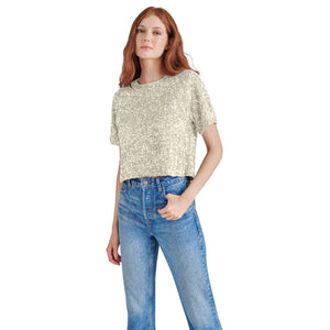 Steve Madden Cressa Sequin Short Sleeve Top ivory front | MILK MONEY milkmoney.co | cute tops for women. trendy tops for women. cute blouses for women. stylish tops for women. pretty womens tops. 
