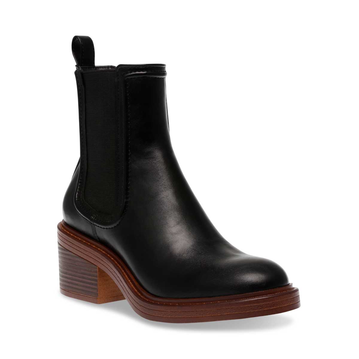 Steve Madden Curtsy Platform Chelsea Boot black leather front side  | MILK MONEY milkmoney.co | cute shoes for women. ladies shoes. nice shoes for women. ladies shoes online. ladies footwear. womens shoes and boots. pretty shoes for women. beautiful shoes for women.