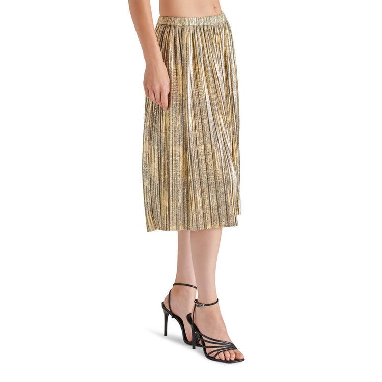 Steve Madden Darcy Skirt gold side| MILK MONEY milkmoney.co | cute clothes for women. womens online clothing. trendy online clothing stores. womens casual clothing online. trendy clothes online. trendy women's clothing online. ladies online clothing stores. trendy women's clothing stores. cute female clothes.