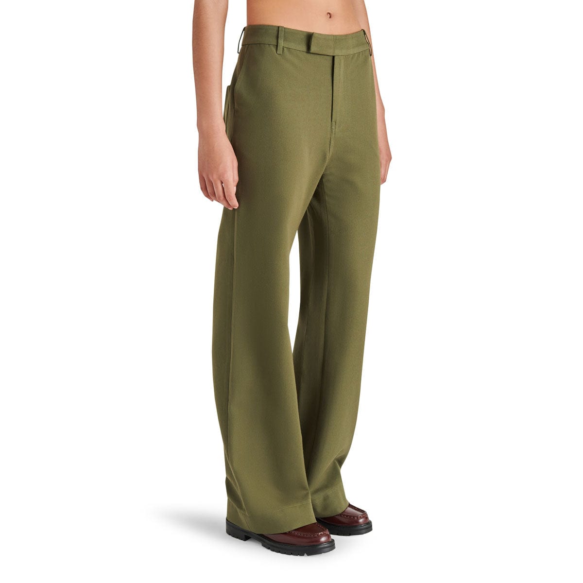 Steve Madden Devin Bootcut Pants olive side | MILK MONEY milkmoney.co | cute clothes for women. womens online clothing. trendy online clothing stores. womens casual clothing online. trendy clothes online. trendy women's clothing online. ladies online clothing stores. trendy women's clothing stores. cute female clothes.