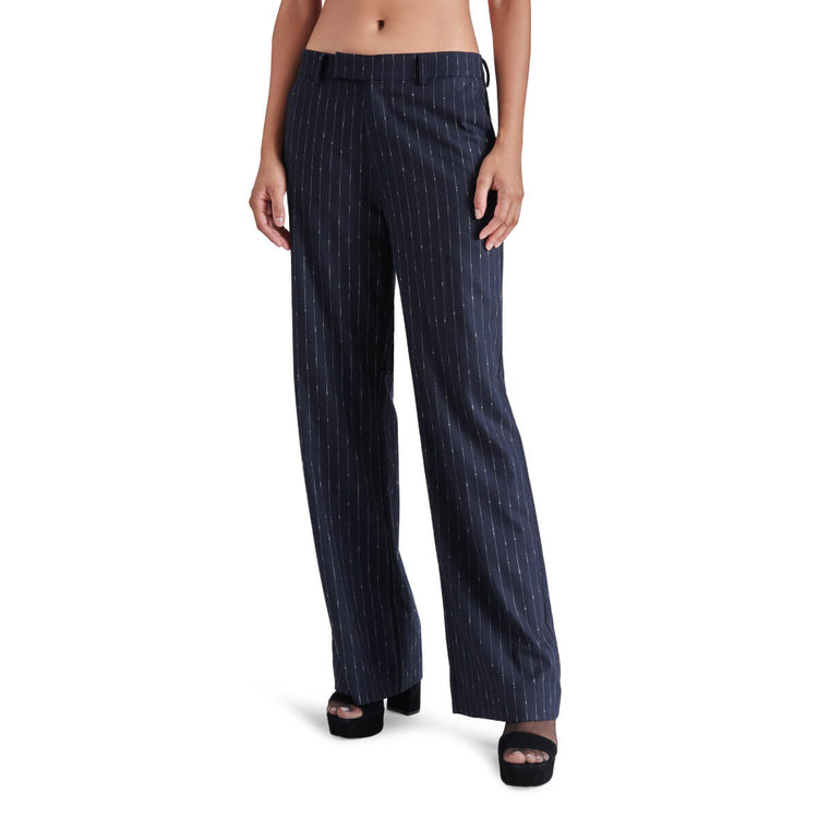 Steve Madden Devin Pinstripe Mid Rise Utility Pants navy front | MILK MONEY milkmoney.co | cute clothes for women. womens online clothing. trendy online clothing stores. womens casual clothing online. trendy clothes online. trendy women's clothing online. ladies online clothing stores. trendy women's clothing stores. cute female clothes.