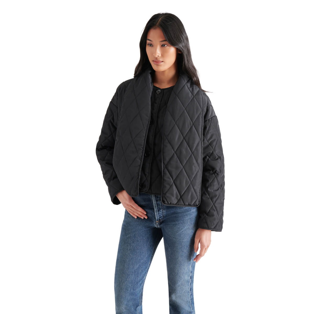 Steve Madden Diarine Jacket  black front | MILK MONEY milkmoney.co | cute jackets for women. cute coats. cool jackets for women. stylish jackets for women. trendy jackets for women. trendy womens coats.
