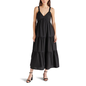 Steve Madden Eliora Tiered Cotton Sundress black front | MILK MONEY milkmoney.co | cute clothes for women. womens online clothing. trendy online clothing stores. womens casual clothing online. trendy clothes online. trendy women's clothing online. ladies online clothing stores. trendy women's clothing stores. cute female clothes.