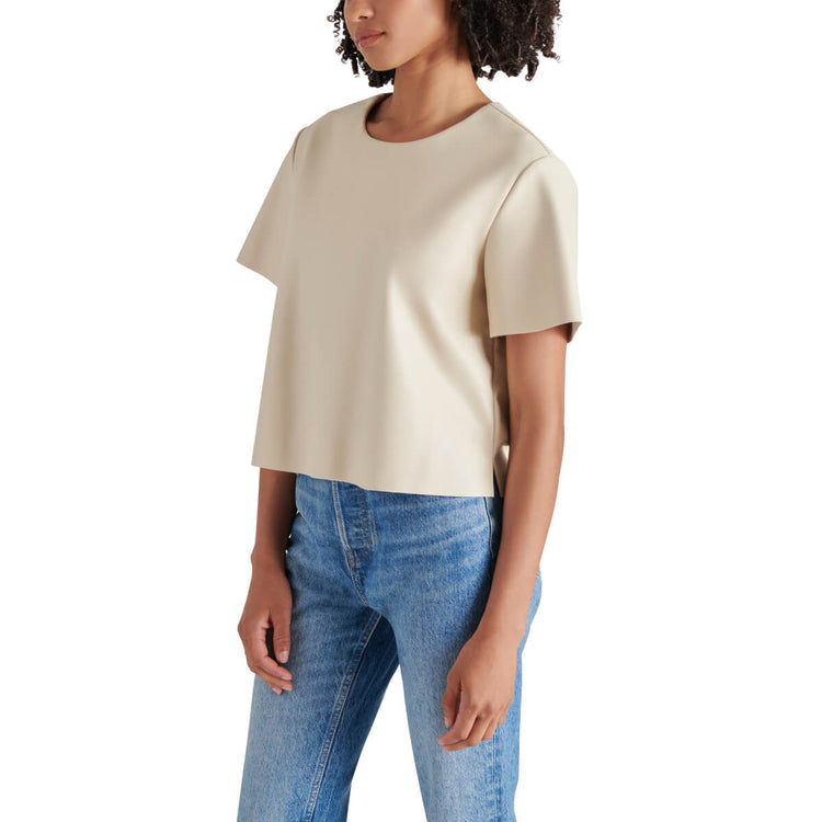 Steve Madden Ezra Faux Leather Top bone side | MILK MONEY milkmoney.co | cute tops for women. trendy tops for women. cute blouses for women. stylish tops for women. pretty womens tops. 
