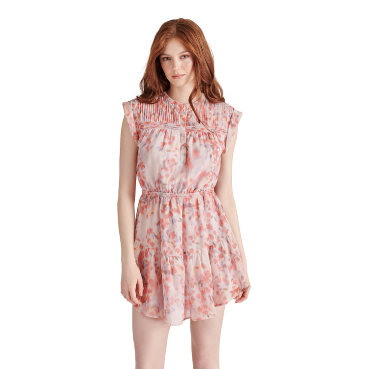 Steve Madden Faith Floral Pintuck Minidress pink front | MILK MONEY milkmoney.co | cute clothes for women. womens online clothing. trendy online clothing stores. womens casual clothing online. trendy clothes online. trendy women's clothing online. ladies online clothing stores. trendy women's clothing stores. cute female clothes.
